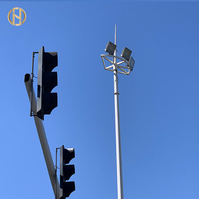 Airport High Mast Pole With LED Flood Lighting System 35M 40M Octadecagon Shape