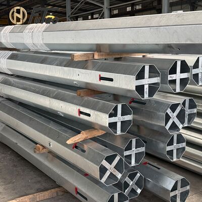 Buy 12m 40ft Q460 Hot-Dip Galvanized Octagonal Steel Utility Pole – 3-Section Slip-Jointed Power Distribution Pole with Internal Cross Reinforcement online manufacture