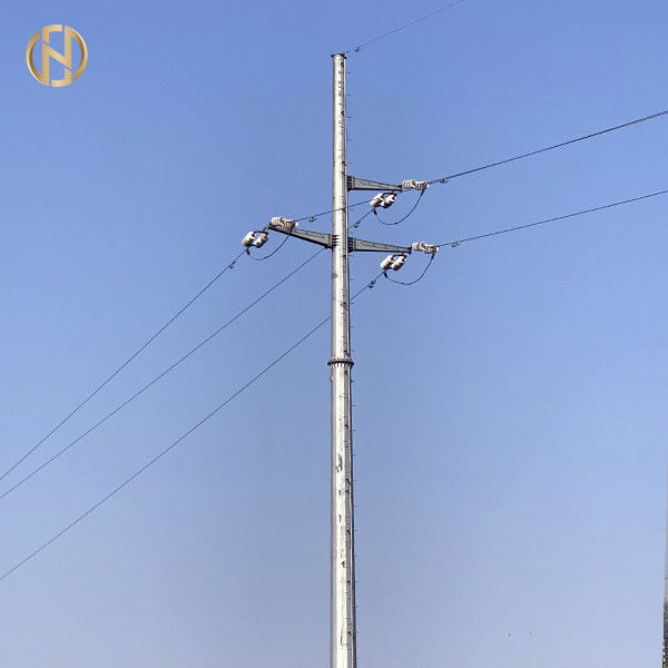 138KV Double Circuit Power Line Pole 30-60 Degree With Baseplate And M48 Anchor Bolt