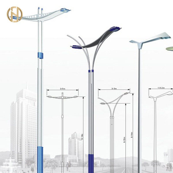 8M Octagonal Shape Street Light Pole Q345B Double Arm Steel Pole
