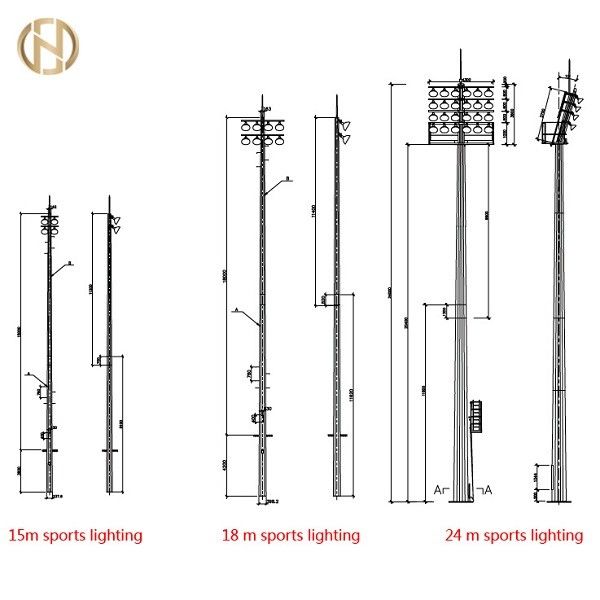 Dodecagon Shape High Mast Pole  Galvanised Light Pole 75FT 80FT