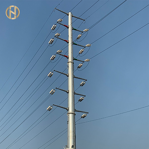 33KV 18m Steel Utility Pole , Steel Power Poles With Insulator And